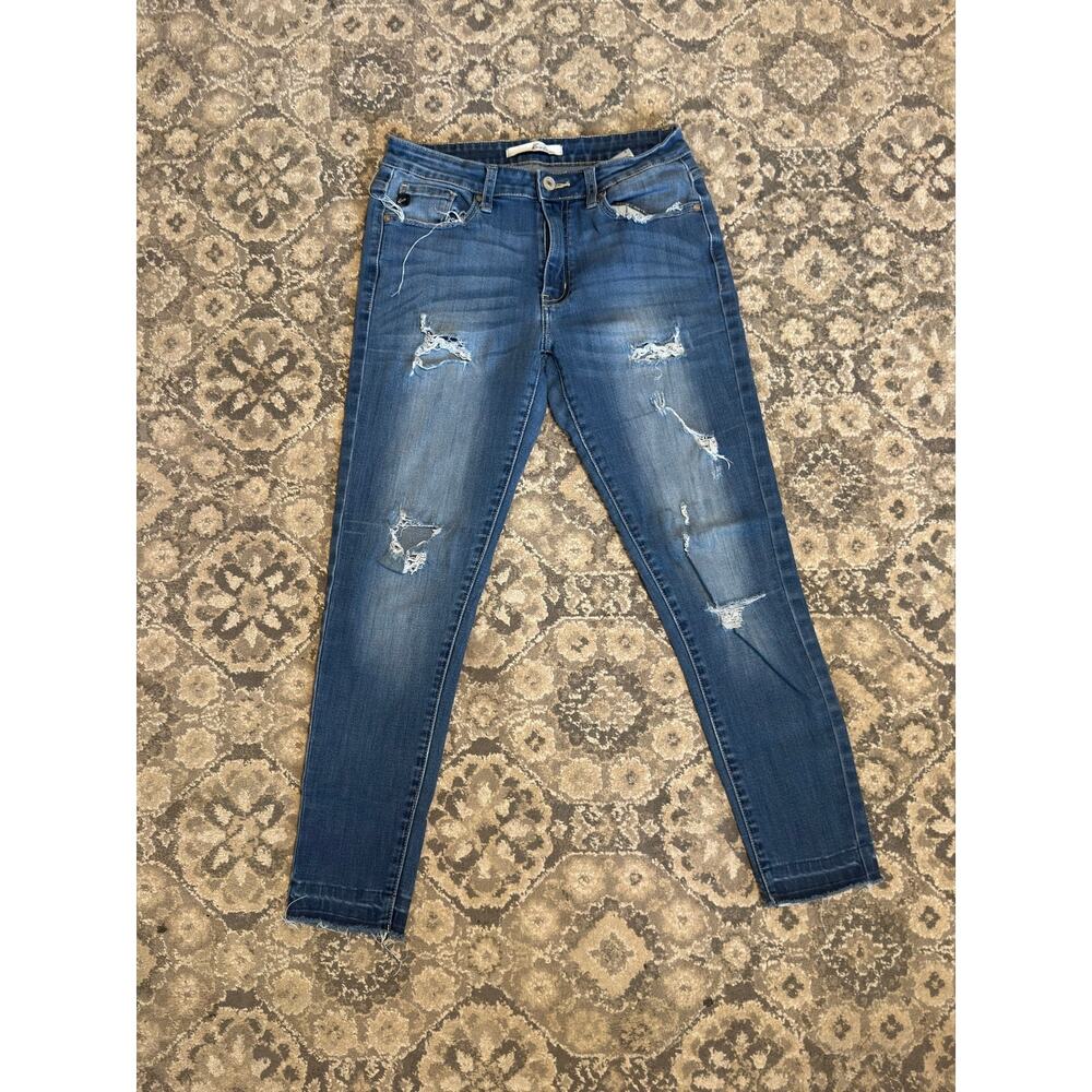 Kancan Skinny Jeans Womens 28 KC7244D Distressed Raw Hem Stretch Medium Wash
